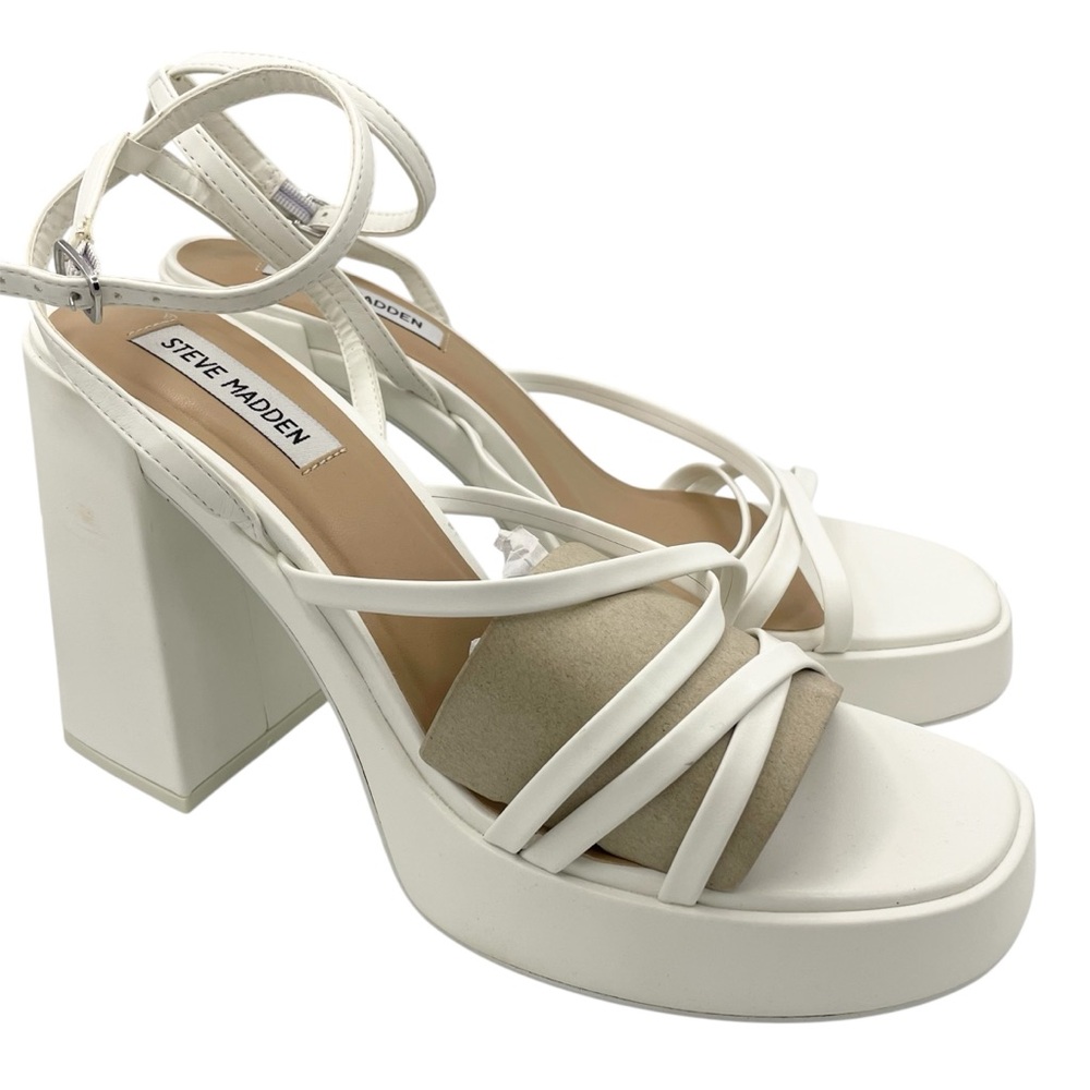 Steve Madden affection strappy white heel platform sandals women’s Size 11M